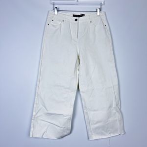 NWT Long Tall Sally Wide Leg Denim Crop Jean White High Rise Raw Hem Size 8